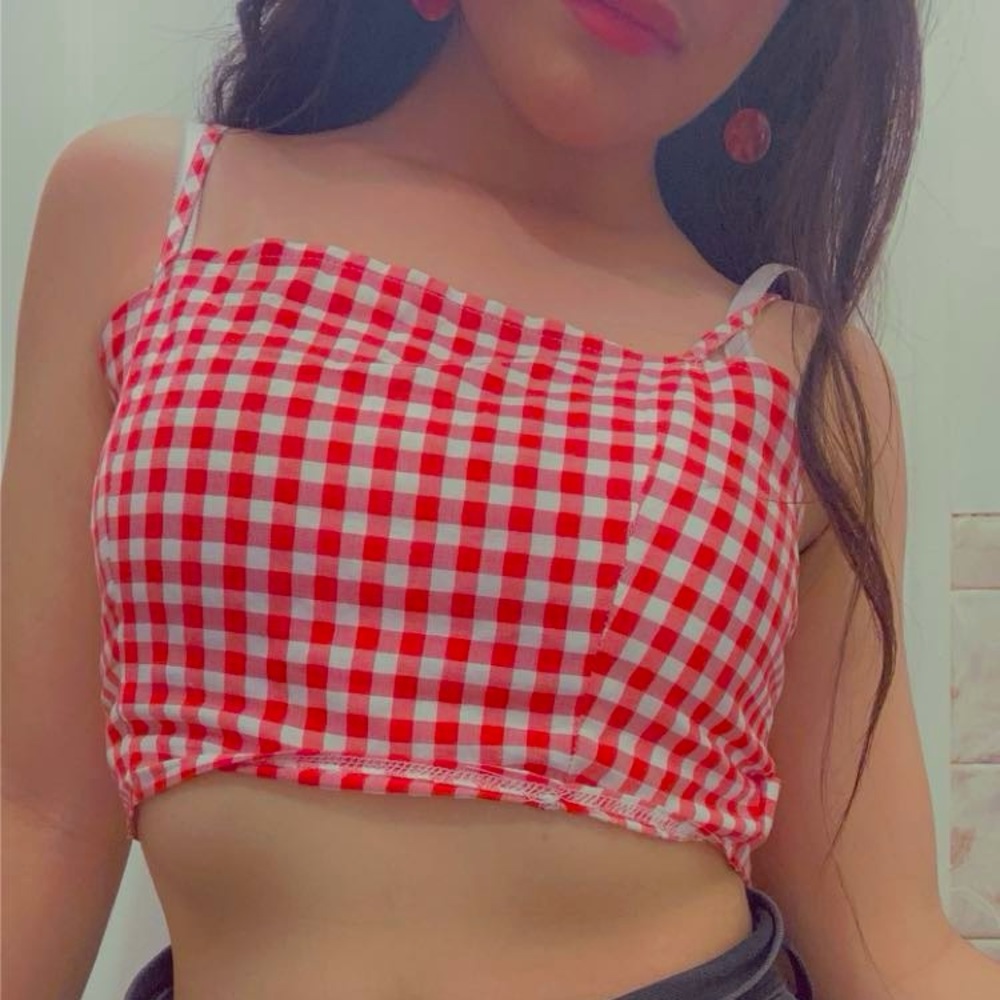 Product: Spaghetti strap red plaid top